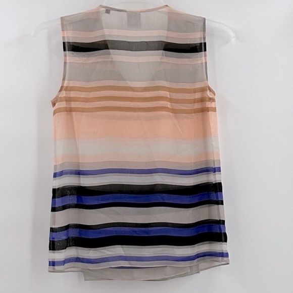 Cabi Women’s Sheer Underline Striped Sleeveless V Neck Blouse Size Small - Picture 2 of 8